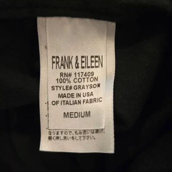 Frank & Eileen Grayson 100% Cotton Black Button-Up Shirt Tunic M Italian Fabric - Picture 8 of 9